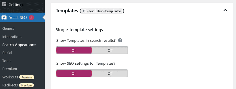 Yoast settings page with Beaver Builder