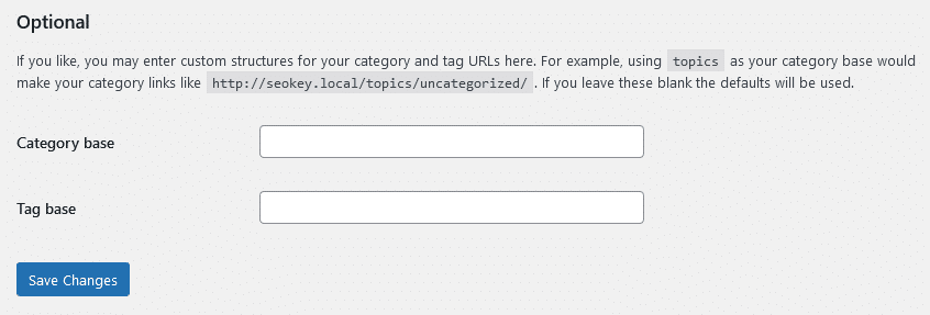 WordPress default category base settings