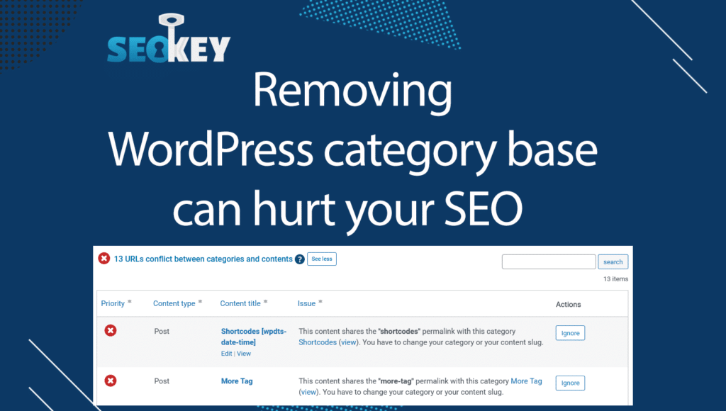 Removing category base in WordPress can hurt SEO